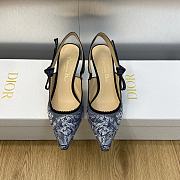 J'Adior Slingback Pump Blue Multicolor Embroidered Denim with Toile de Jouy Sauvage Motif 6.5cm - 5