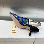 J'Adior Slingback Pump Cobalt Blue Multicolor Embroidered Cotton with Toile de Jouy Voyage Motif 6.5cm - 3