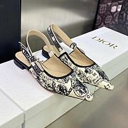 J'Adior Slingback Flat White and Black Cotton Embroidered with Plan de Paris Motif - 1