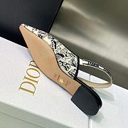 J'Adior Slingback Flat White and Black Cotton Embroidered with Plan de Paris Motif - 4