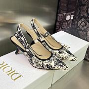 J'Adior Slingback Pump White and Black Cotton Embroidered with Plan de Paris Motif 6.5cm - 1