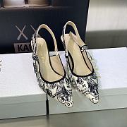 J'Adior Slingback Pump White and Black Cotton Embroidered with Plan de Paris Motif 6.5cm - 5