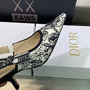 J'Adior Slingback Pump White and Black Cotton Embroidered with Plan de Paris Motif 6.5cm - 4