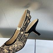 J'Adior Slingback Pump Beige and Black Embroidered Cotton with Toile de Jouy Voyage Motif 6.5cm - 5