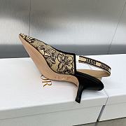 J'Adior Slingback Pump Beige and Black Embroidered Cotton with Toile de Jouy Voyage Motif 6.5cm - 4