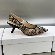 J'Adior Slingback Pump Beige and Black Embroidered Cotton with Toile de Jouy Voyage Motif 6.5cm - 2