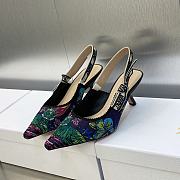 J'Adior Slingback Pump Purple Multicolor Embroidered Cotton with Toile de Jouy Voyage Motif 6.5cm - 1