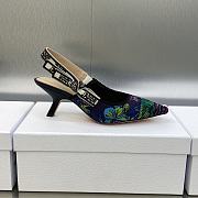 J'Adior Slingback Pump Purple Multicolor Embroidered Cotton with Toile de Jouy Voyage Motif 6.5cm - 2