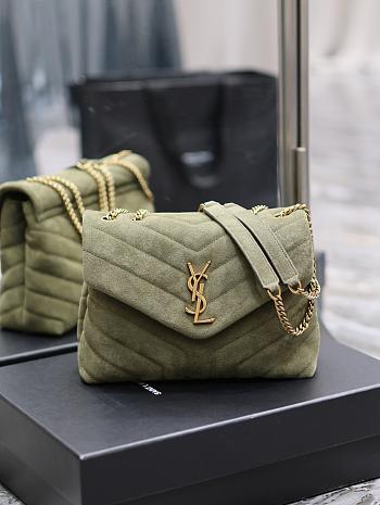 YSL Loulou Small In Quilted Velvet Pale Olive 494699 Size 23 X 17 X 9 CM