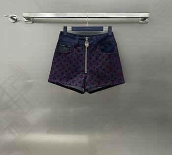 Louis Vuitton Flocked Monogram Denim Mini Shorts
