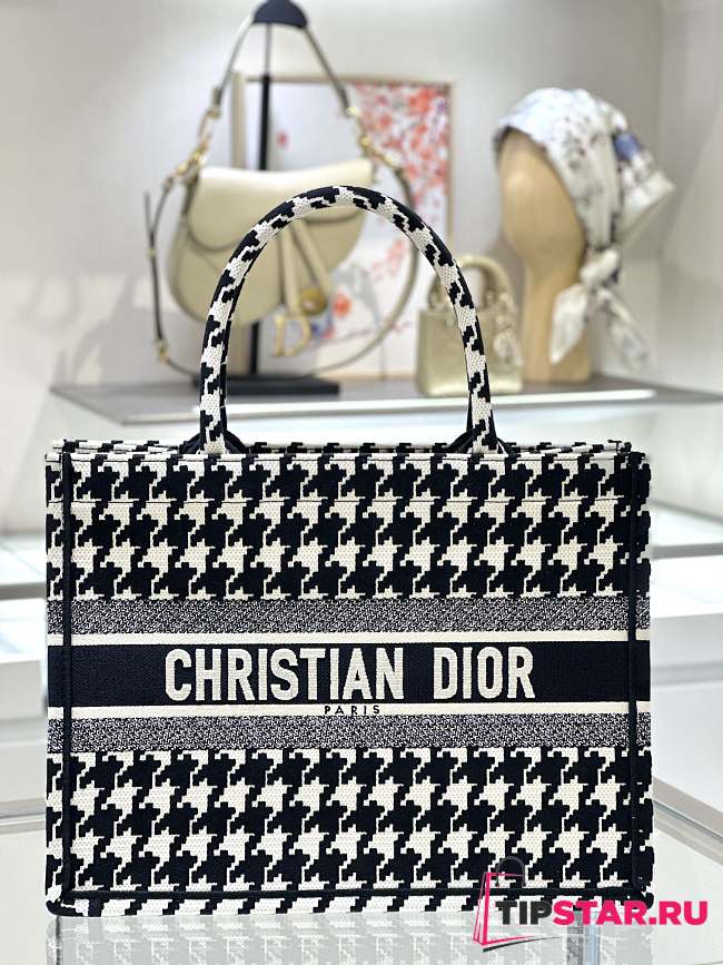 Medium Dior Book Tote Black and White Macro Houndstooth Embroidery Size 36 x 27.5 x 16.5 cm - 1
