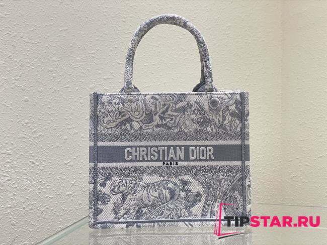 Small Dior Book Tote Ivory and Gray Toile de Jouy Embroidery Size 26.5 x 21 x 14 cm - 1