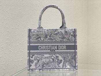 Small Dior Book Tote Ivory and Gray Toile de Jouy Embroidery Size 26.5 x 21 x 14 cm