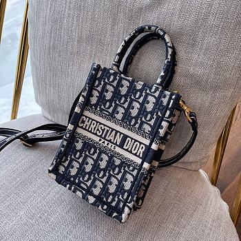 Mini Dior Book Tote Phone Bag Blue Dior Oblique Embroidery Size 13 x 18 x 5 cm