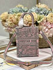 Mini Dioriviera Dior Book Tote Phone Bag Gray and Pink Toile de Jouy Reverse Embroidery Size 13 x 18 x 5 cm - 1