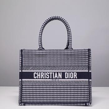 Medium Dior Book Tote Black and White Houndstooth Embroidery Size 36 x 27.5 x 16.5 cm