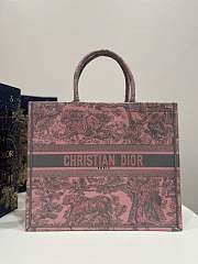 Large Dior Book Tote Pink and Gray Toile de Jouy Sauvage Embroidery Size 42 x 35 x 18.5 cm - 1