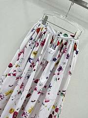 Dior Flared Mid-Length Skirt White Cotton Poplin with Red Multicolor Florilegio Motif - 4