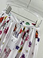 Dior Flared Mid-Length Skirt White Cotton Poplin with Red Multicolor Florilegio Motif - 3