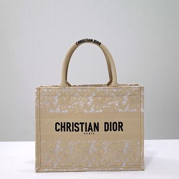Medium Dior Book Tote Beige D-Lace Embroidery with Macramé Effect Size 36 x 27.5 x 16.5 cm
