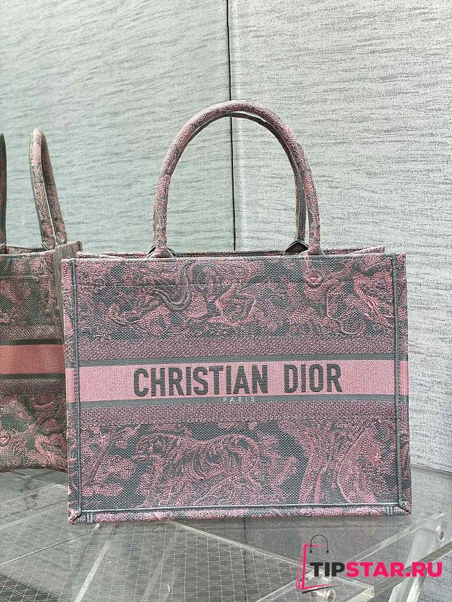 Medium Dior Book Tote Gray and Pink Toile de Jouy Reverse Embroidery Size 36 x 27.5 x 16.5 cm - 1