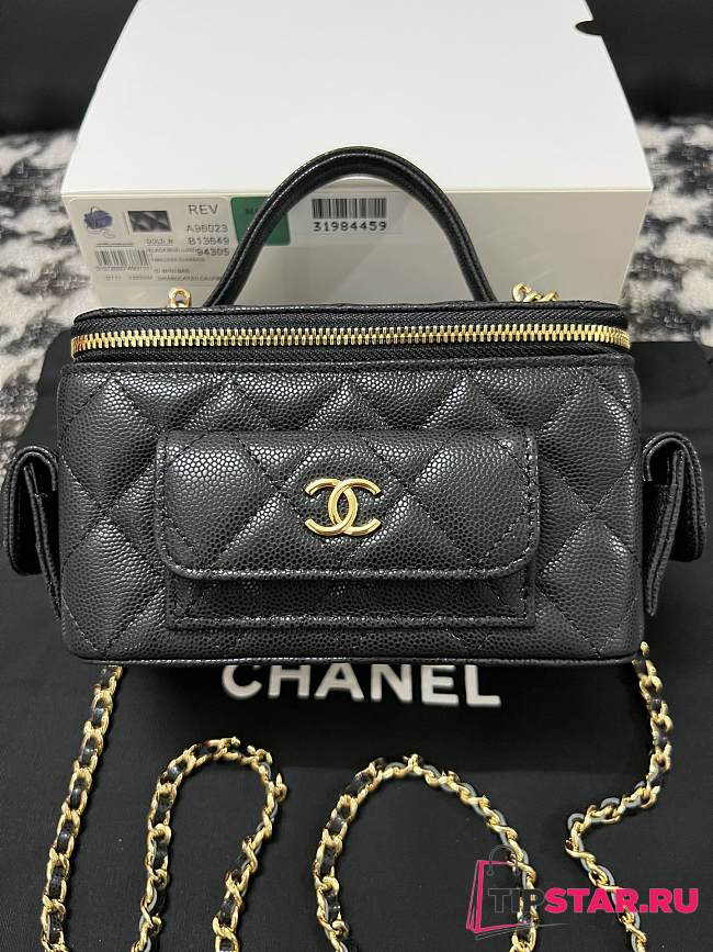 Chanel Clutch With Chain AP3017 Black Grained Shiny Calfskin Size 9.5 × 17 × 8 cm - 1