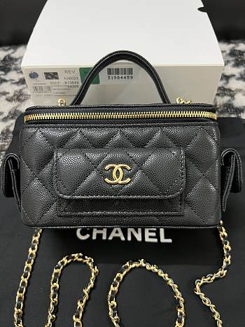 Chanel Clutch With Chain AP3017 Black Grained Shiny Calfskin Size 9.5 × 17 × 8 cm
