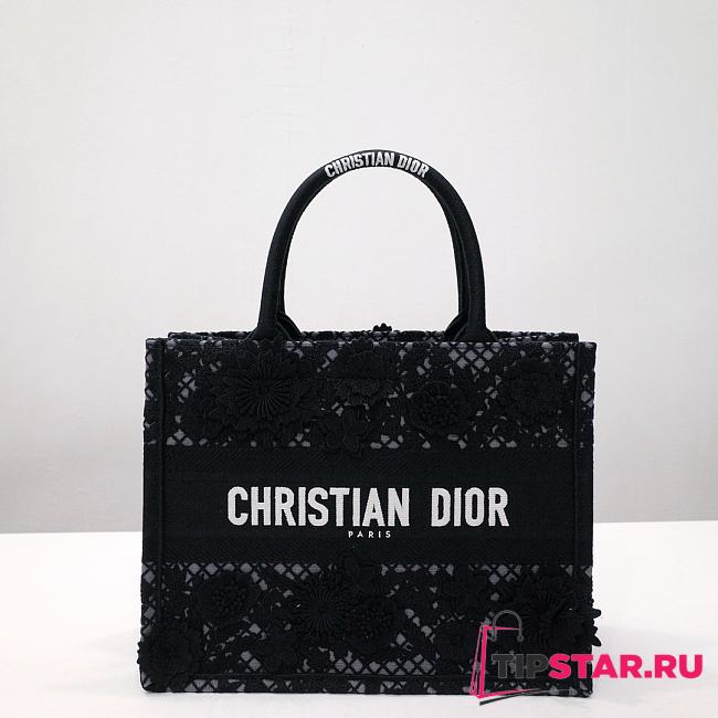 Medium Dior Book Tote Black Multicolor D-Lace Embroidery with 3D Macramé Effect Size 36 x 27.5 x 16.5 cm - 1