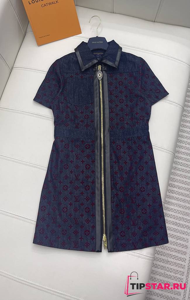 Louis Vuitton Flocked Monogram Denim Zip-Up Dress - 1