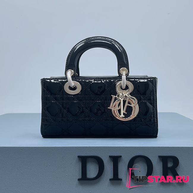 Dior Small Lady D-Joy Bag Black Patent Cannage Calfskin Size 22 x 12 x 6 cm - 1