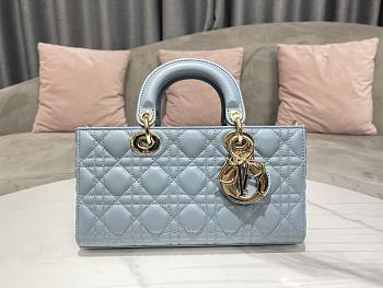 Dior Medium Lady D-Joy Bag Horizon Blue Cannage Lambskin Size 26 x 13.5 x 5 cm