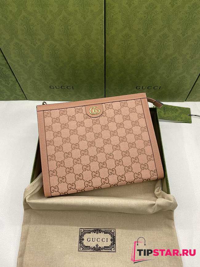 Gucci Ophidia GG Pouch Pink Canvas 625549 Size 27x21x7 cm  - 1