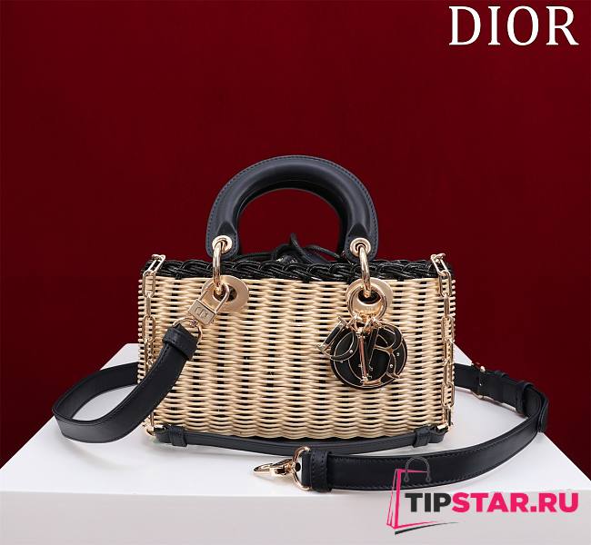 Dior Lady D-Joy Micro Bag Natural Wicker and Blue Dior Oblique Size 22*12*6.5cm - 1