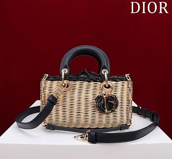 Dior Lady D-Joy Micro Bag Natural Wicker and Blue Dior Oblique Size 22*12*6.5cm
