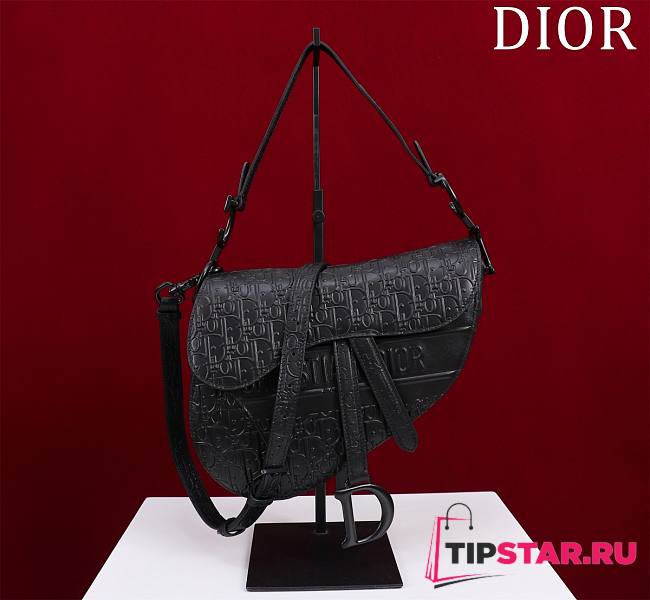 Dior Saddle Bag With Strap Black Dior Oblique Embossed Calfskin Size 25.5 x 20 x 6.5 cm - 1