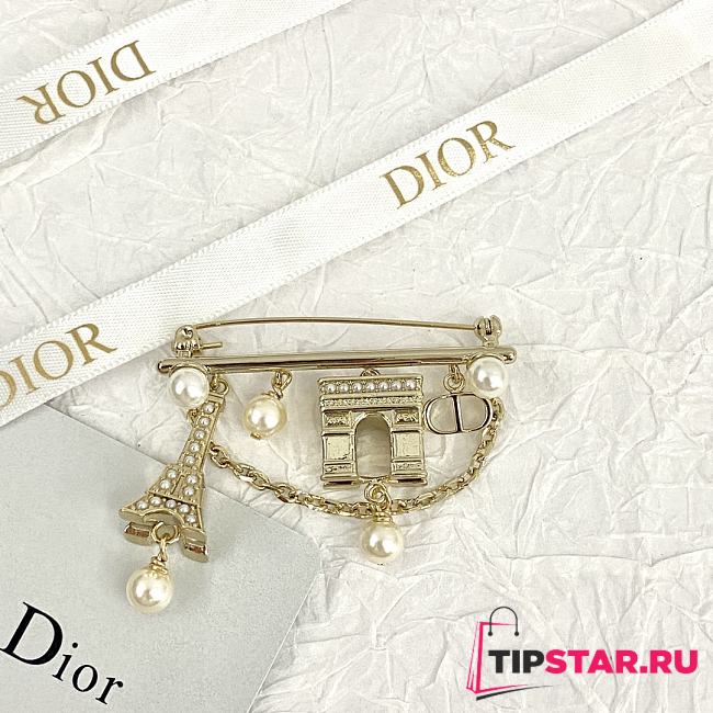 Dior Plan De Paris Brooch Gold-Finish Metal and White Resin Pearls - 1