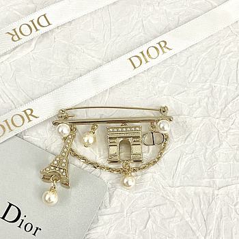 Dior Plan De Paris Brooch Gold-Finish Metal and White Resin Pearls