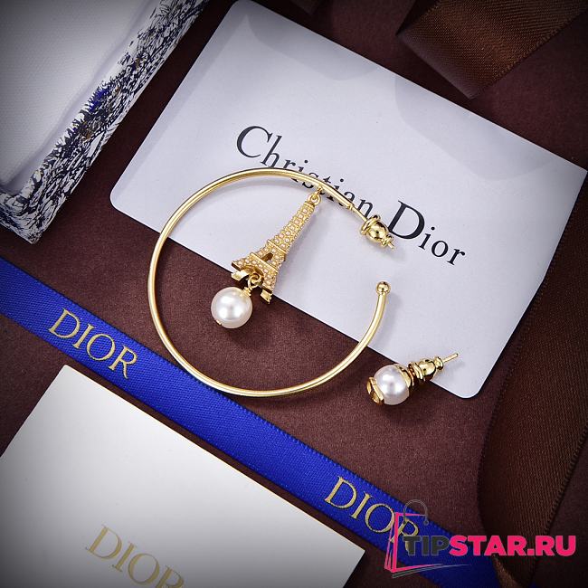 Dior Plan De Paris Earrings Gold-Finish Metal and White Resin Pearls - 1
