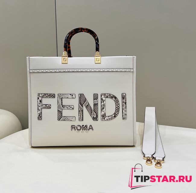 Fendi Sunshine Medium White Leather And Elaphe Shopper Size 35x31x17 cm - 1