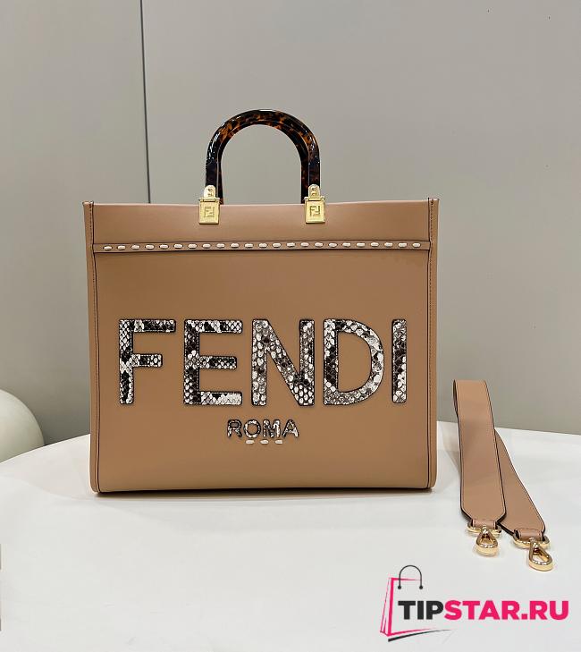 Fendi Sunshine Medium Light Brown Leather And Elaphe Shopper Bag Size Size 35x31x17 cm - 1