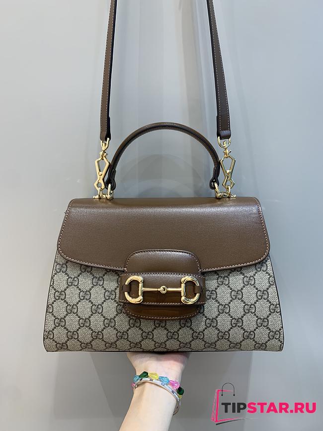 Gucci Horsebit 1955 Medium Bag Beige and ebony GG Size 29x20x13 cm - 1