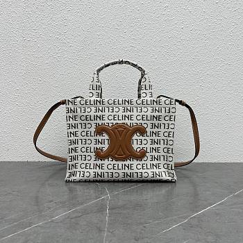 Celine Small Cabas Thais In Textile With Celine All-Over Natural&Tan Size 25.5 X 18.5 X 12 CM