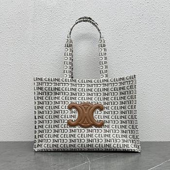 Celine Large Cabas Thais In Textile With Celine All-Over Natural & Tan Size 40 X 30 X 16 CM
