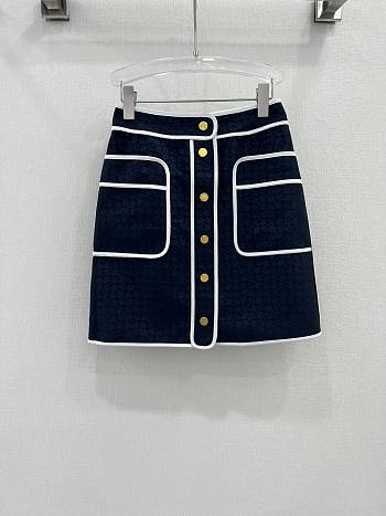 Gucci Cotton Horsebit Jacquard Skirt Dark Blue 756614