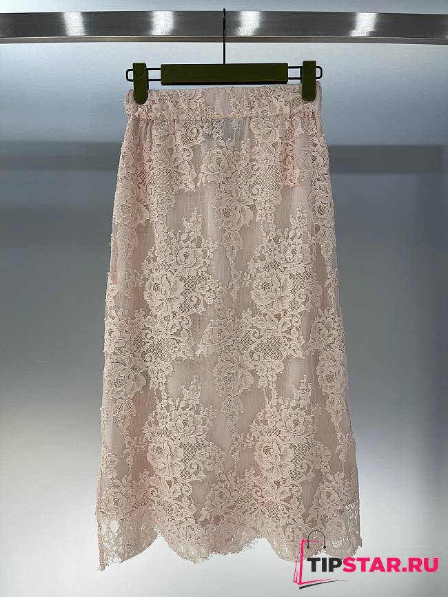 Gucci Floral Cotton Lace Skirt Light Pink 744847 - 1