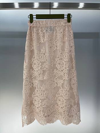 Gucci Floral Cotton Lace Skirt Light Pink 744847