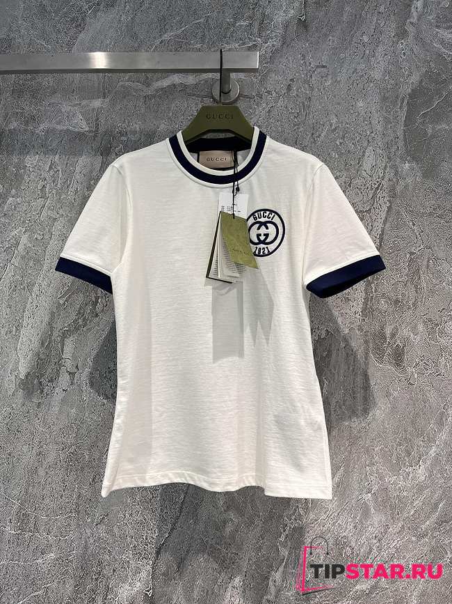 Gucci Cotton Jersey T-Shirt With Gucci Embroidery Off White - 1