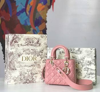 Small Lady Dior My ABCDIOR Bag Antique Pink Cannage Lambskin Size 20 x 17 x 8 cm