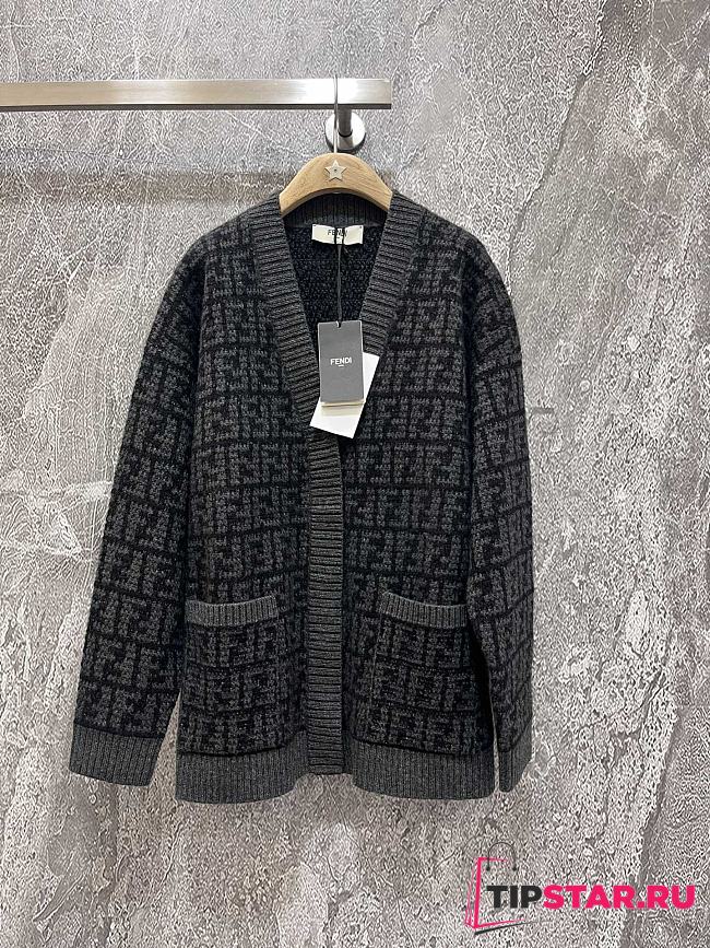 Fendi Black FF Crocheted Cashmere Cardigan - 1