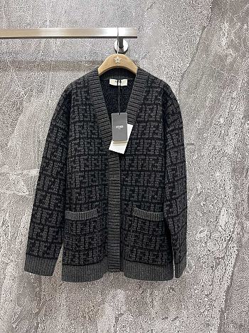 Fendi Black FF Crocheted Cashmere Cardigan